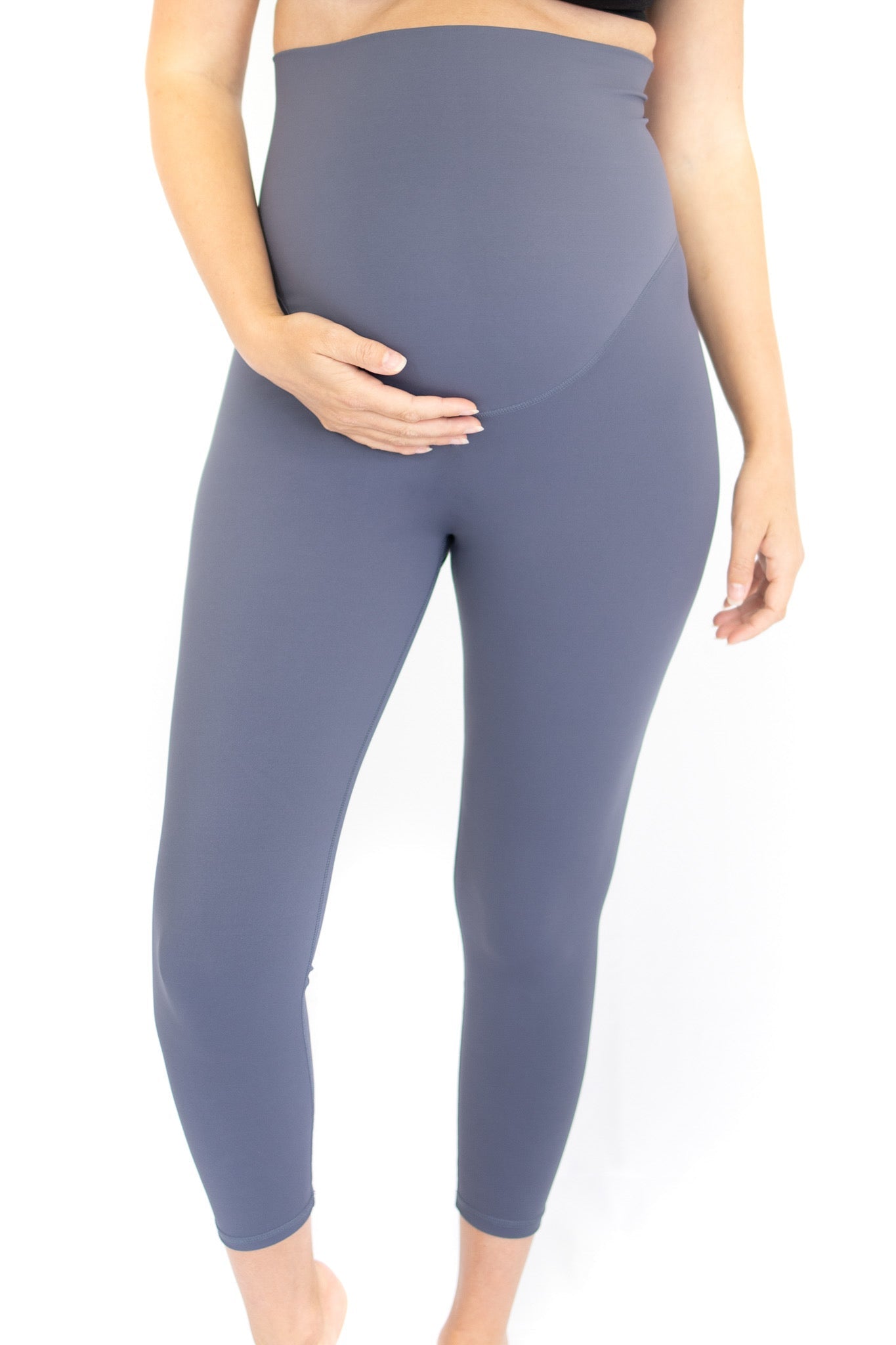 High-waisted Emamaco maternity leggings in blue-gray from the 7/8 Maternity Leggings - Twilight