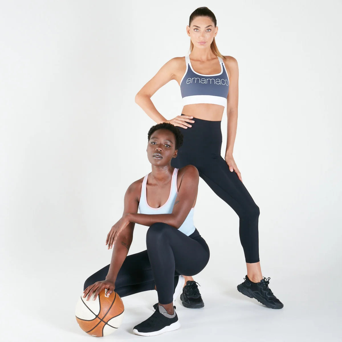 Two women in activewear with basketball wearing 7/8 Shaper Move Leggings - Black