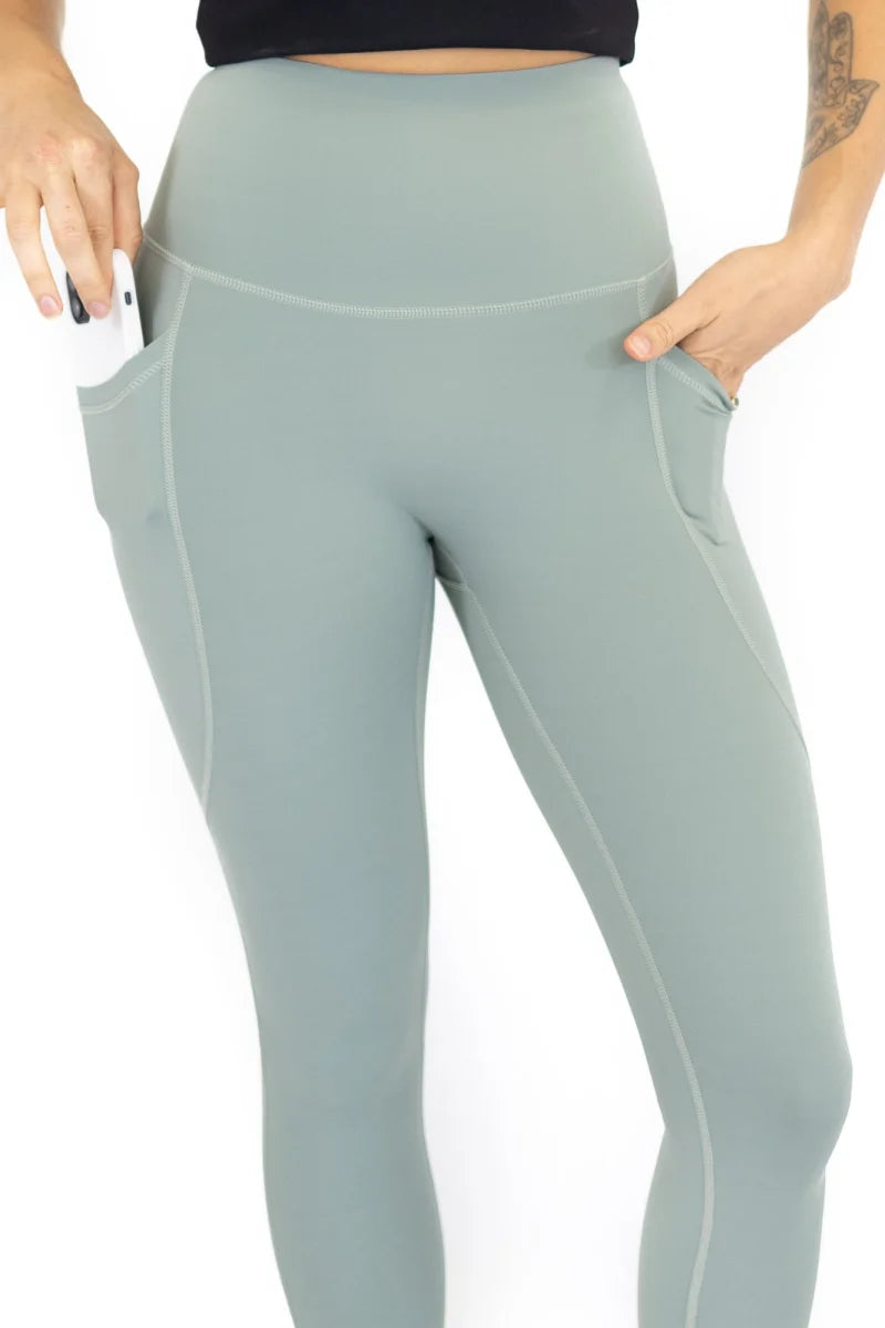 Light blue high-waisted leggings with pockets, Spearmint, limited sizes remaining, final sale