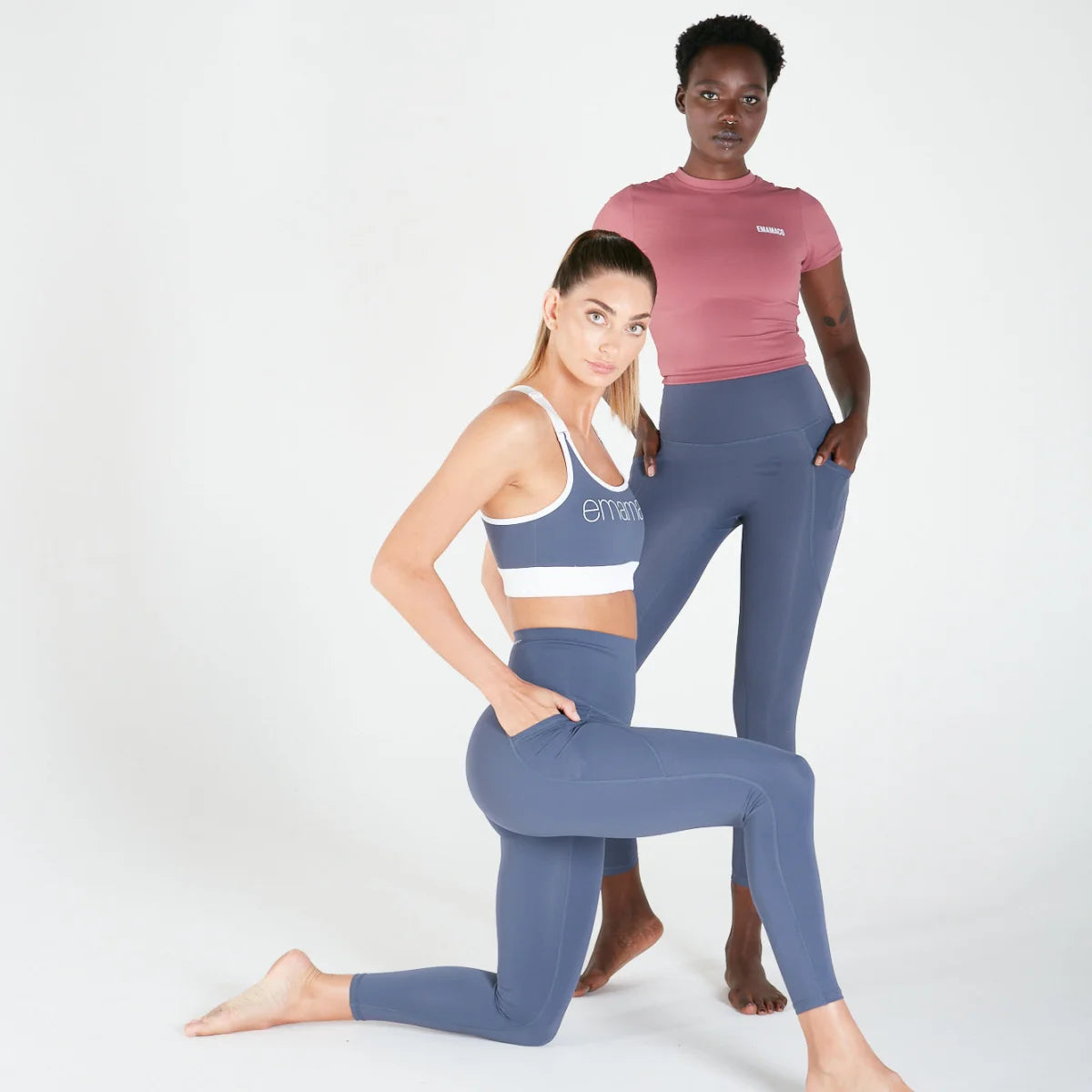 Two women in athletic wear showcasing 7/8 Shaper Move Leggings for activewear