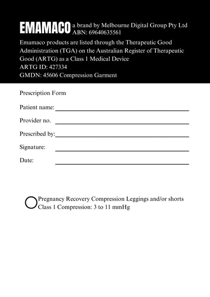 Medical prescription form for EMAMACO compression garments related to health fund rebates