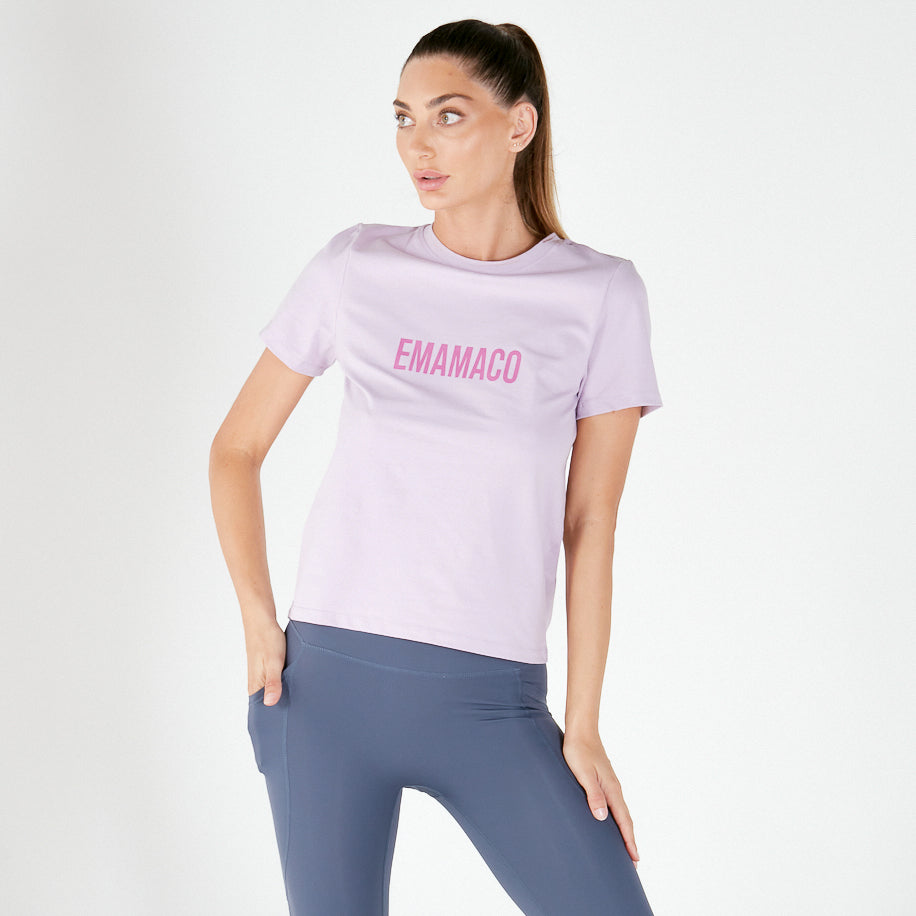 Light purple BASIC TEE with EMAMACO in pink, perfect for maternity activewear final sale