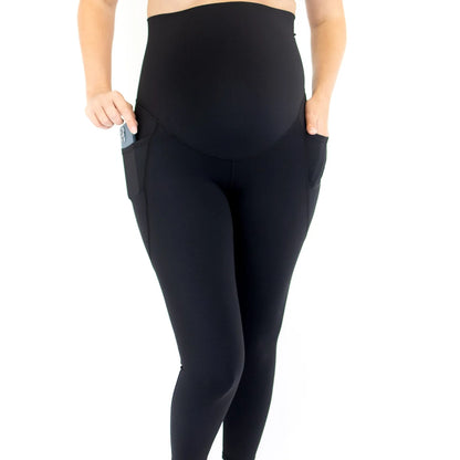 Black Emama Maternity Leggings full length with side pockets for comfort and style