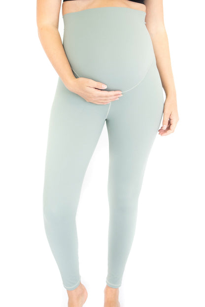 Pale mint green Emama Maternity Leggings with a high waistband for ultimate comfort