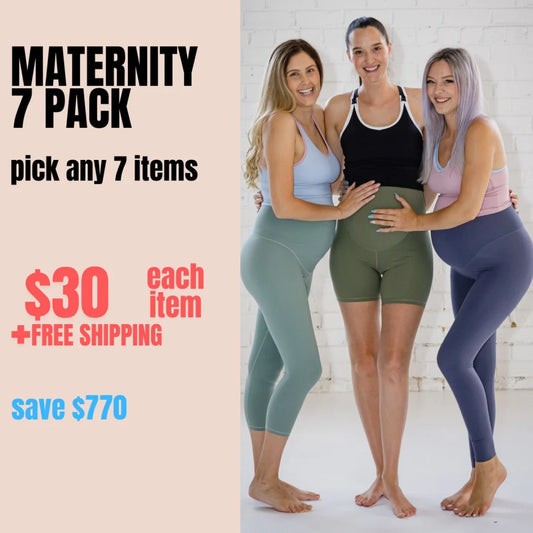 Maternity 7 Pack bundle advertisement highlighting 7 pieces for $30 each with free shipping