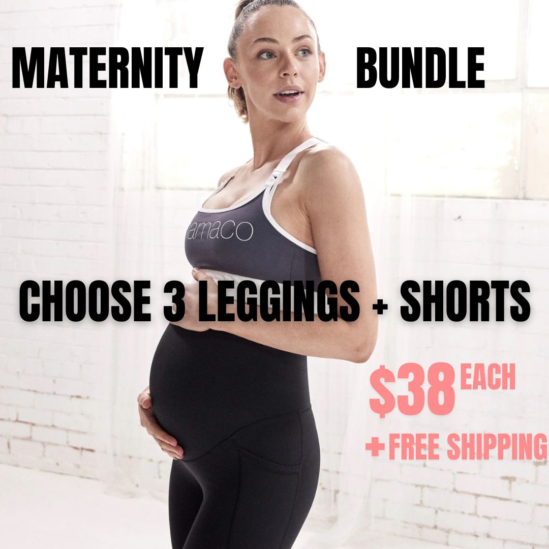 Pregnant woman in black maternity leggings from pregnancy bundles pack maternity bundle