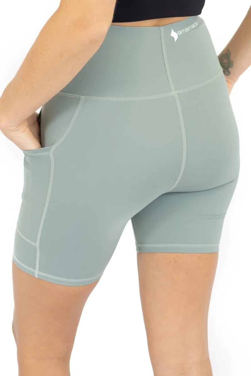 Light green high-waisted Shaper Move Shorts with pockets on final sale, limited sizes