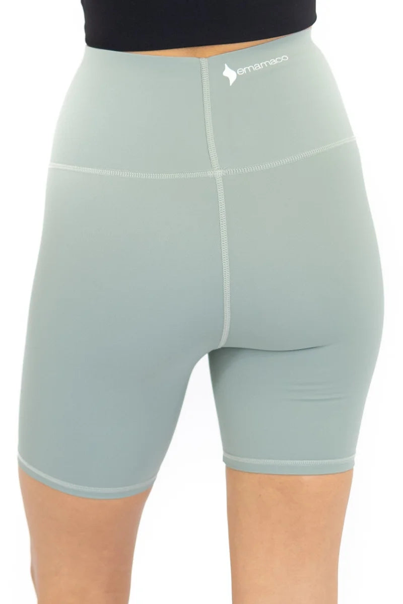 Pale mint green high-waisted workout shorts on final sale with limited sizes remaining