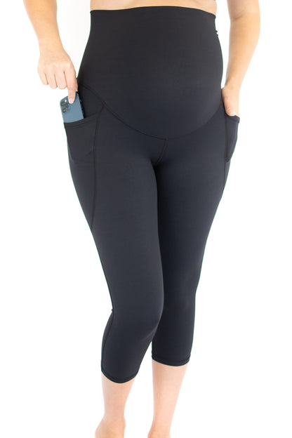 3/4 Maternity Leggings + Pockets - Black